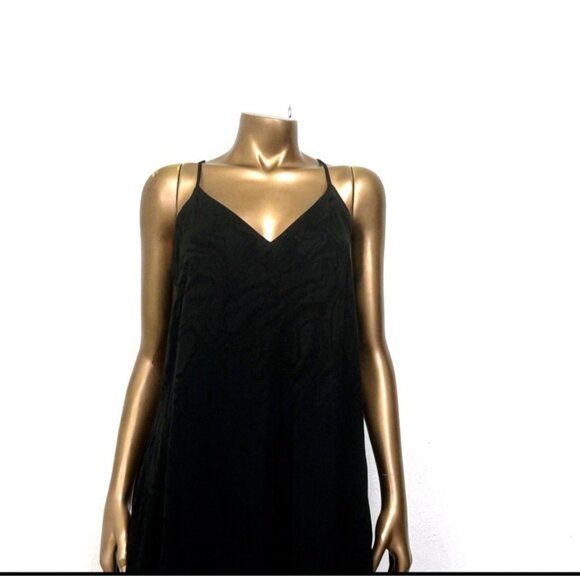 Banana Republic Jacquard A-line Maxi Slip Dress Black Sleeveless Adjustable Sz M - Picture 6 of 12